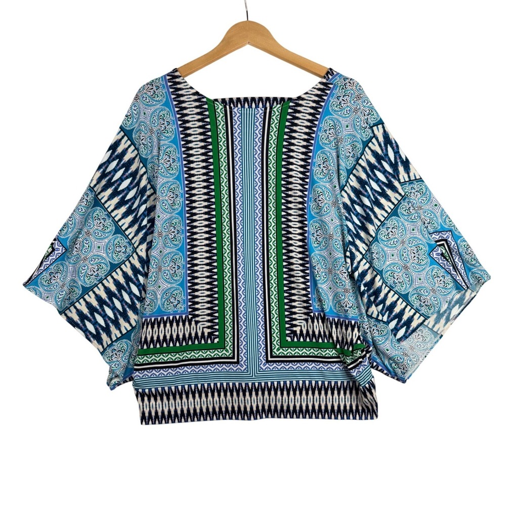 Chico's Paisley Pattern Dolman Sleeve Blouse size 2 (US L) Green/Black/White